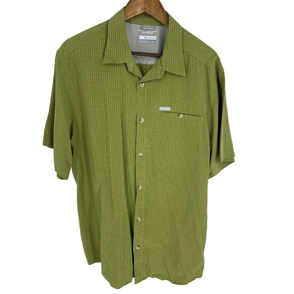 Columbia Mens Omni-Shade Green Plaid Button-Up Short Sleeve Shirt L - Picture 1 of 11